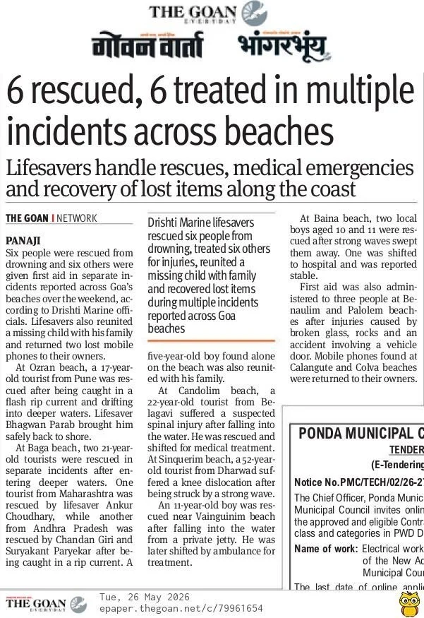 6 rescued, 6 treated in multiple incidents across beaches