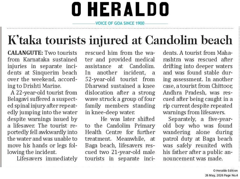 Karnataka tourists injured at Candolim beach