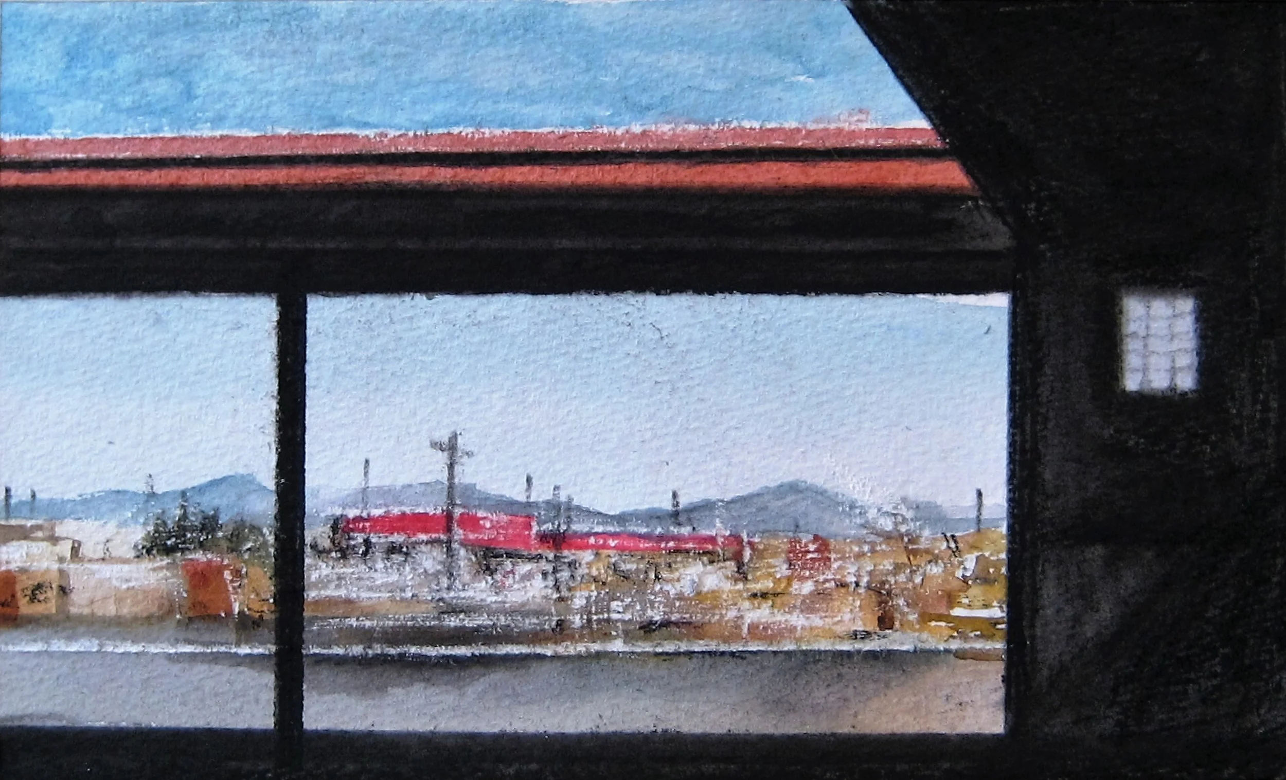 Untitled (Post Falls), watercolor and conte on paper, 4" x 7", 2016