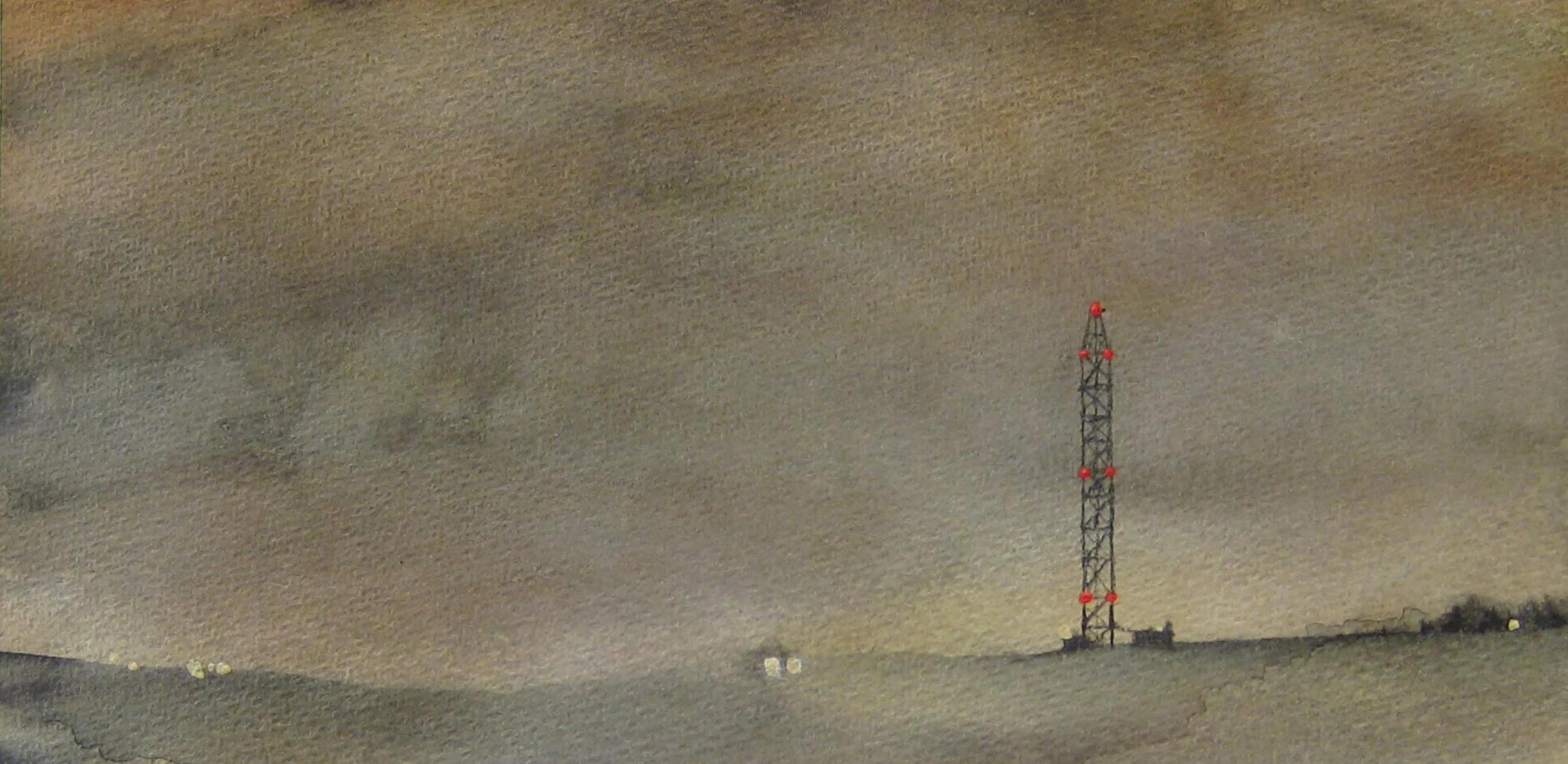 Untitled(Connell Haboob), watercolor, oil, and charcoal on paper, 4" x 8", 2015