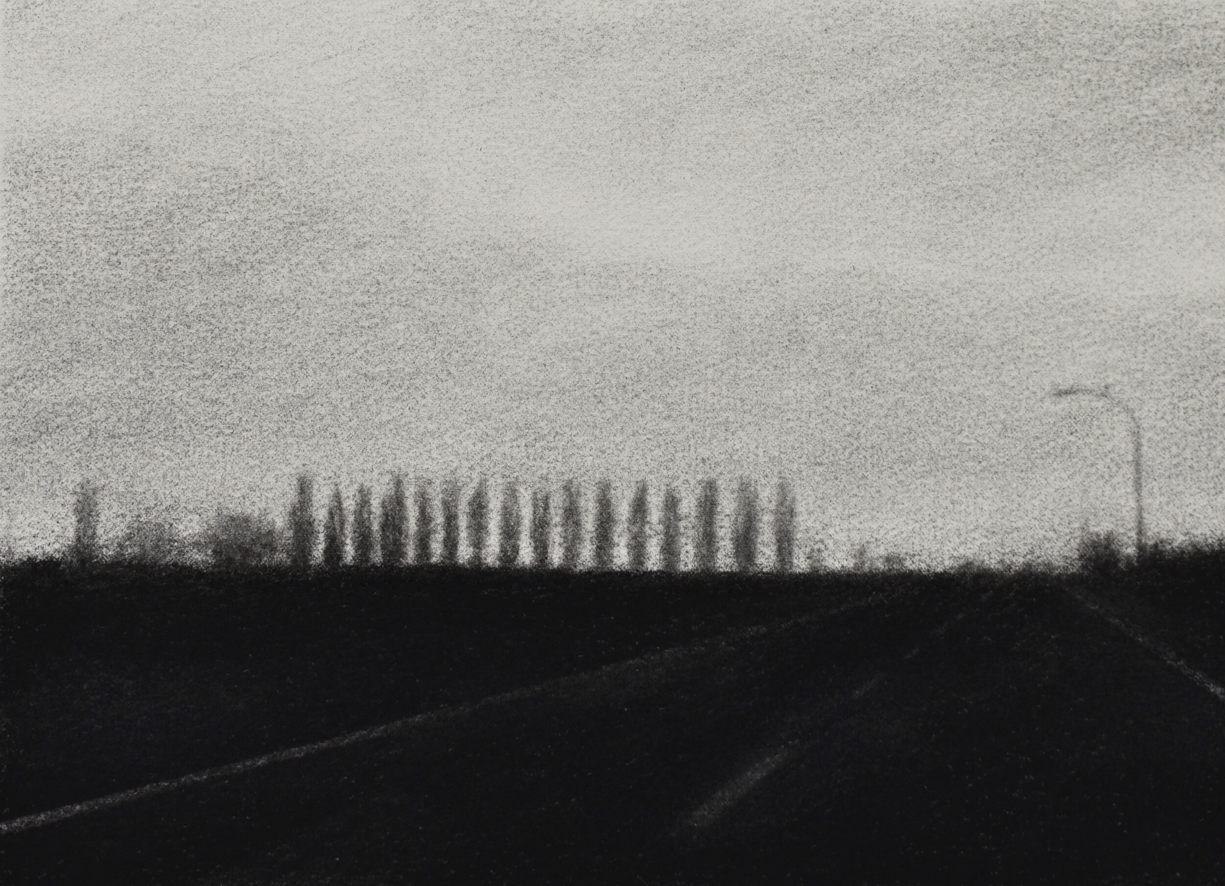 Untitled (Freeway and Windbreak), conte on paper, 9" x 12", 2019