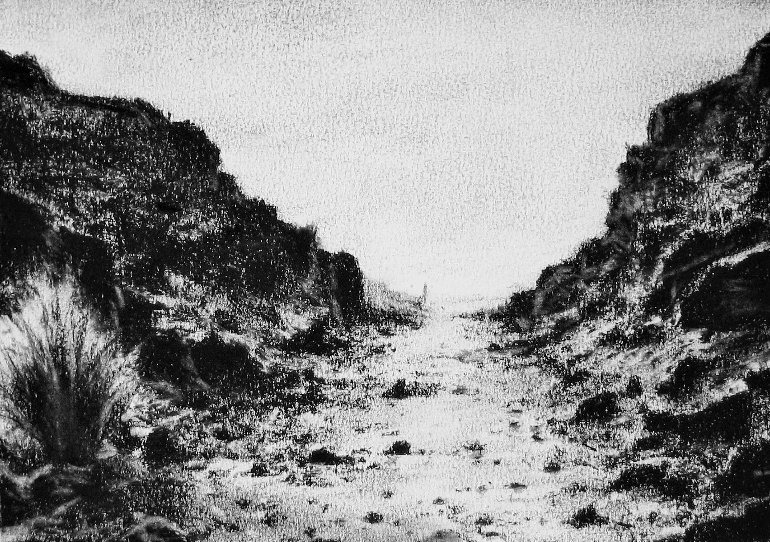 Untitled (Railroad Cut IV), conte on paper, 9" x 12", 2016