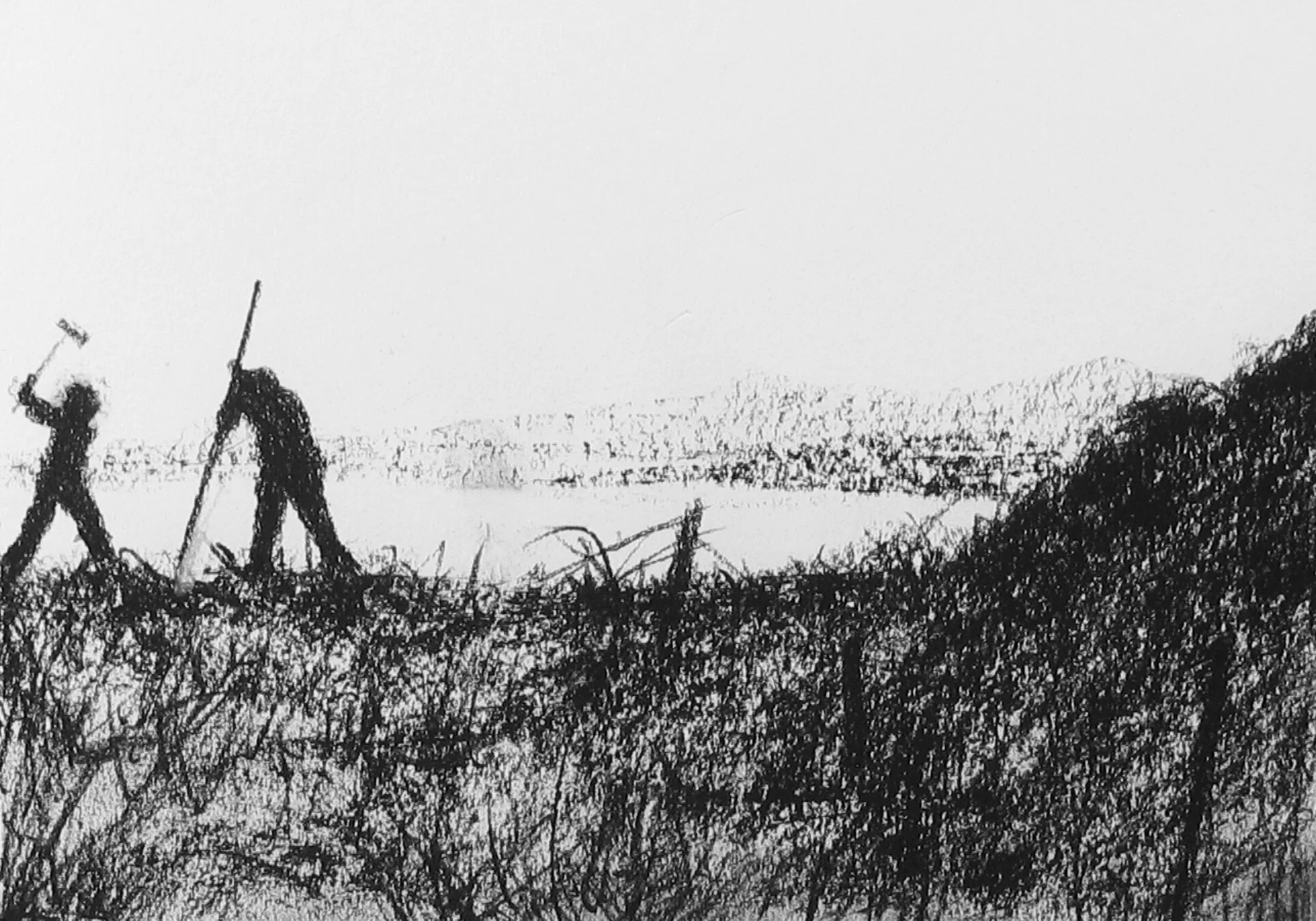 Untitled (Hunting Snakes), conte on paper, 11" x 15", 2016