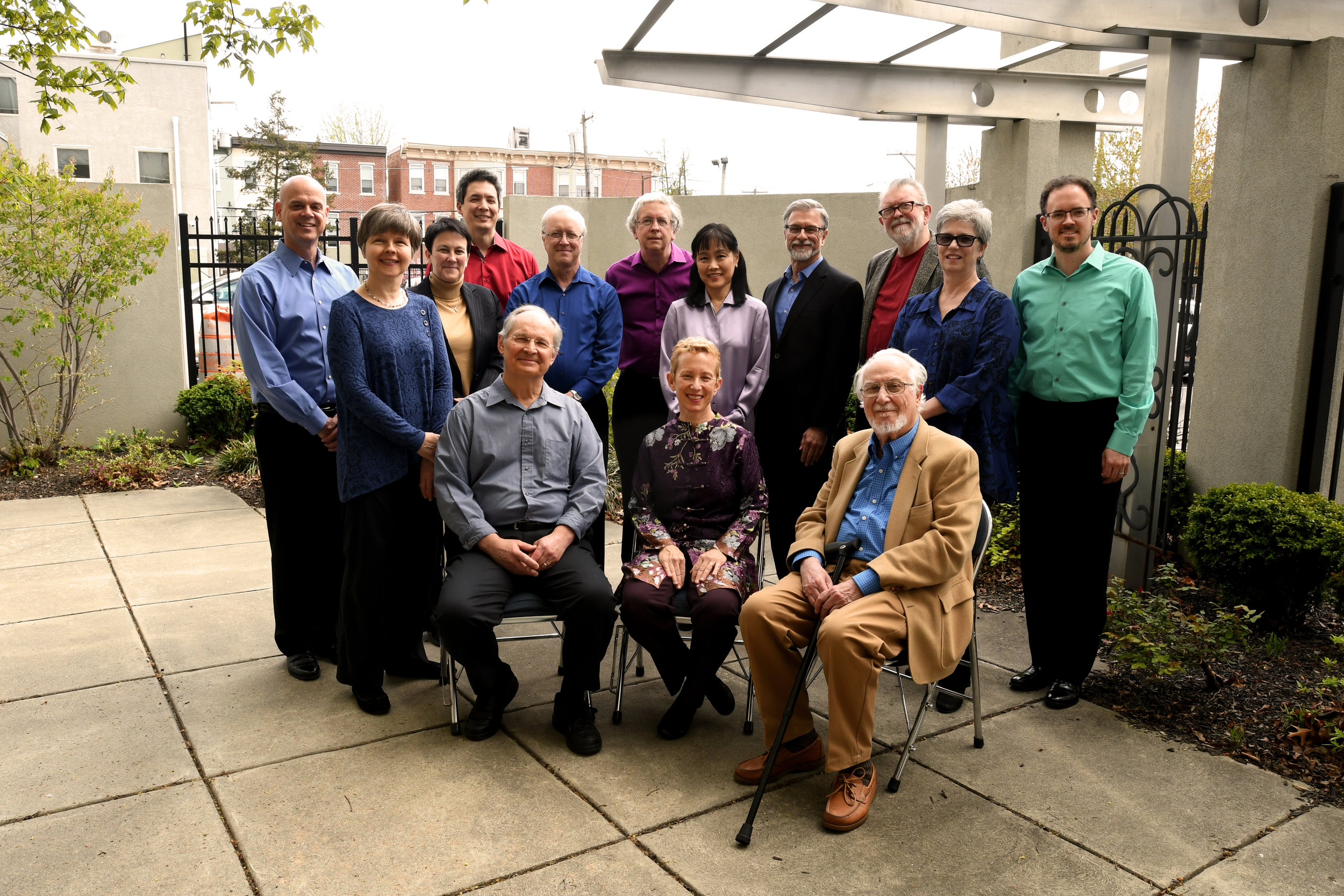  L to R back row: Paul R. Demers, Thomas Kraines, Charles Abramovic,  L to R 2nd row: Susan Nowicki, Jennifer Higdon, Edward Schultz, Hirono Oka, Jim Primosch, Maurice Wright, Melinda Wagner, Matthew Bengtson  Seated L-R: Jan Krzywicki, Linda Reicher