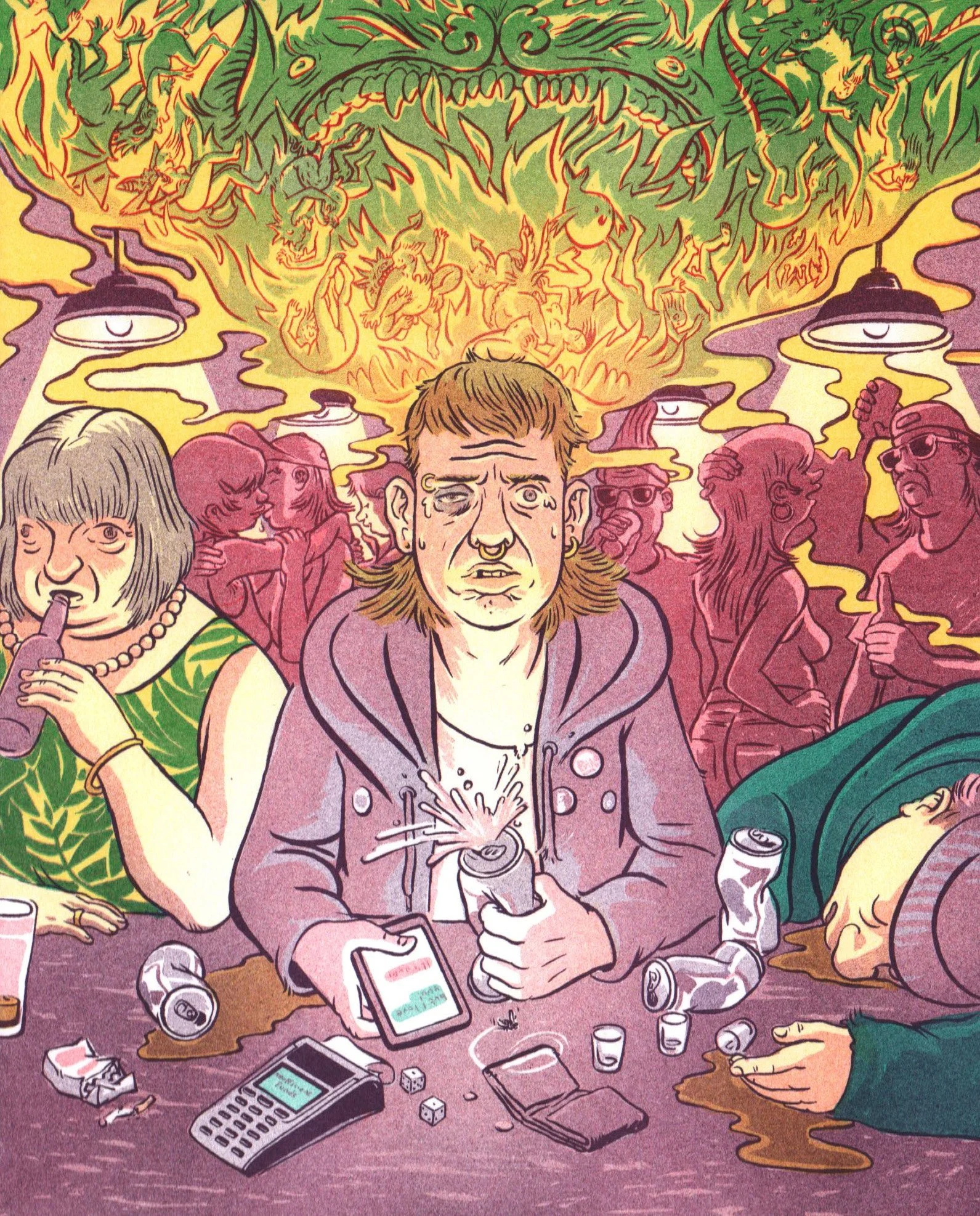  ‘Broken and Dangerous’ risograph print 1 of 2. Front cover illustration for comics anthology cover 2026 