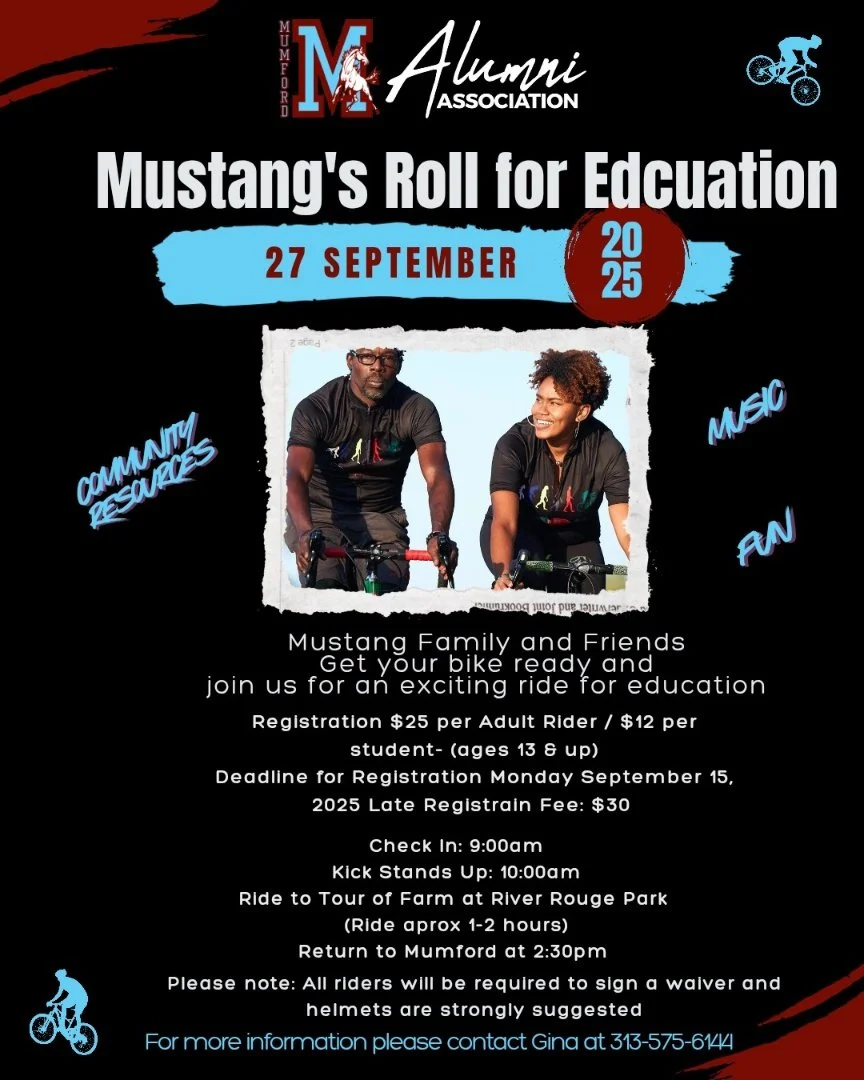Mumford Alumni Association is hosting a ride on Saturday. #mumfordmustangs #mustangsrollforeducation @friendsofrougepark #rougepark #bikedetroit #exploredetroit @dtownfarm