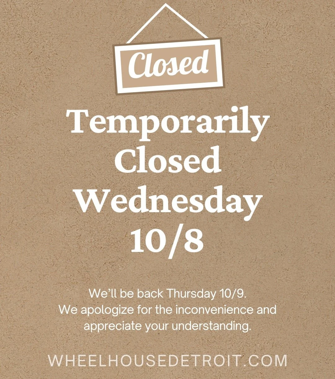 Sorry, we are closed today. We will be back at it tomorrow at 11AM. Have a great day, Detroit! #temporaryclosure #sorryfortheinconvenience
