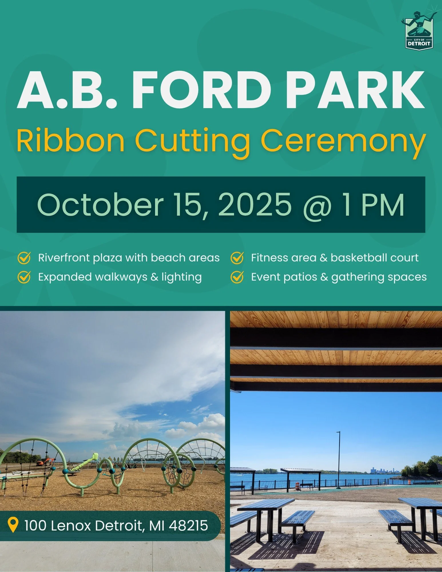 Excited to see AB Ford Park reopening after some hiccups along the way. Detroit's Riverfront keeps getting better and better in so many neighborhoods. #jeffersonchalmers #detroitriverfront #abfordpark