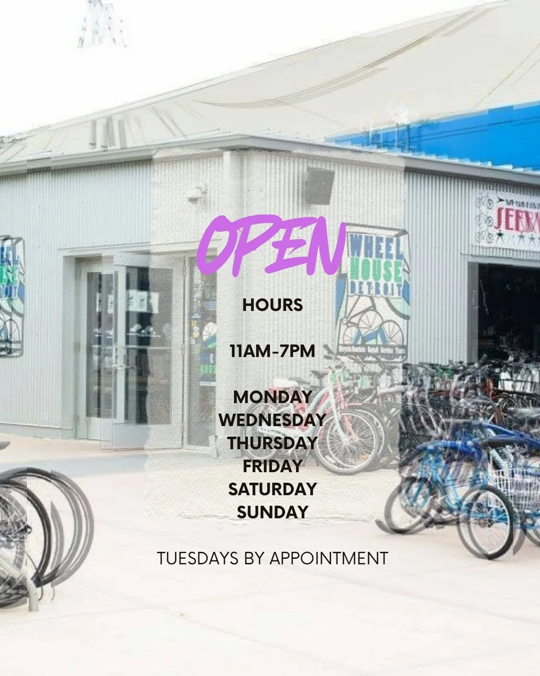 As of today, we are open 6 days a week for all your bicycle needs!

Wednesday through Sunday 11AM-7PM

#buywhereyouride #wegivegoodservice #wheelhouserentals #wheelhousetours #wheelhouserentals #itsnotdigiornoitsdelivery #shoplocal #shopdetroit #shop