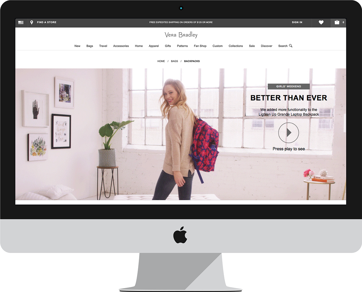 Backpack promotion on Verabradley.com