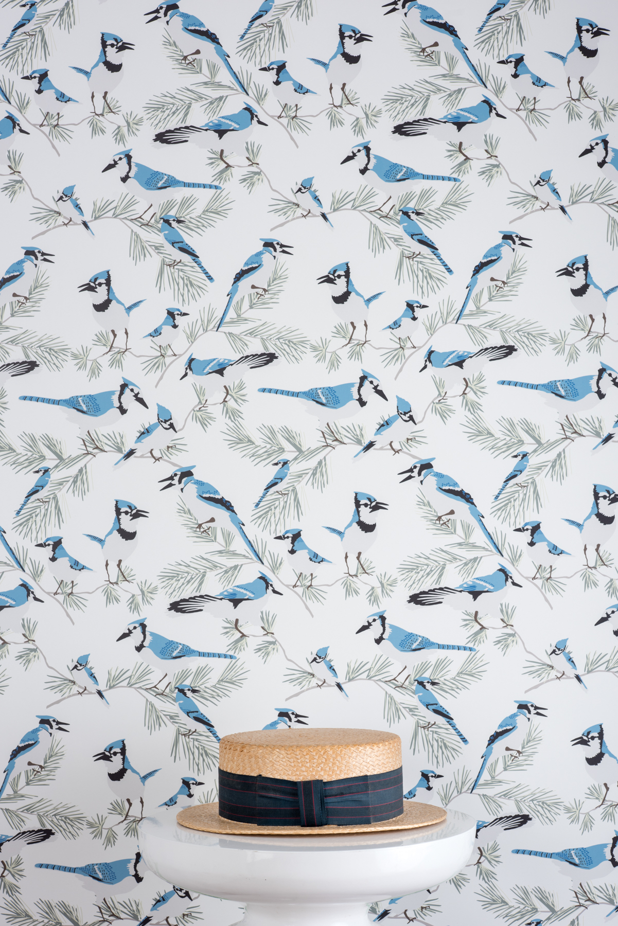 Kate Golding Blue Jay wallpaper // Modern wallcoverings and interior decor.