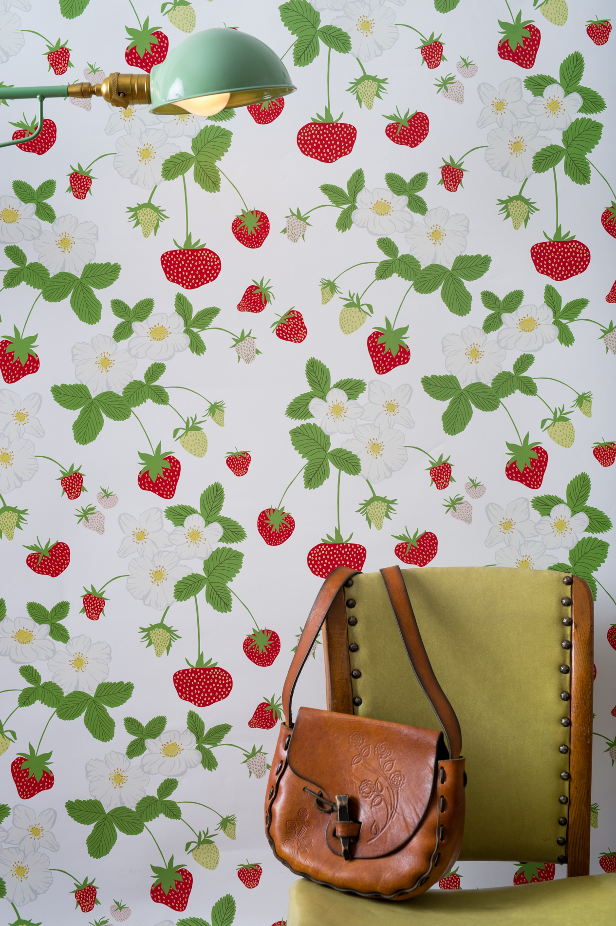 Kate Golding Strawberry Social wallpaper // Modern wallcoverings and interior decor.