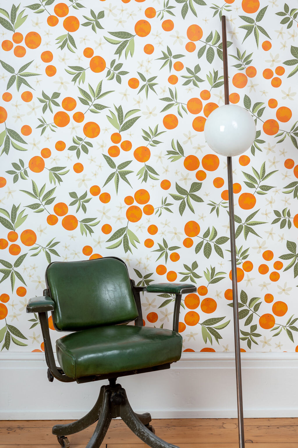 Kate Golding Orange Blossom wallpaper // Modern wallcoverings and interior decor.