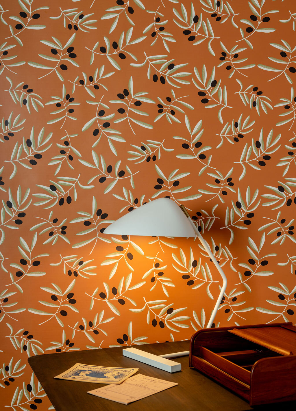 Kate Golding Olive Branch wallpaper // Modern wallcoverings and interior decor.