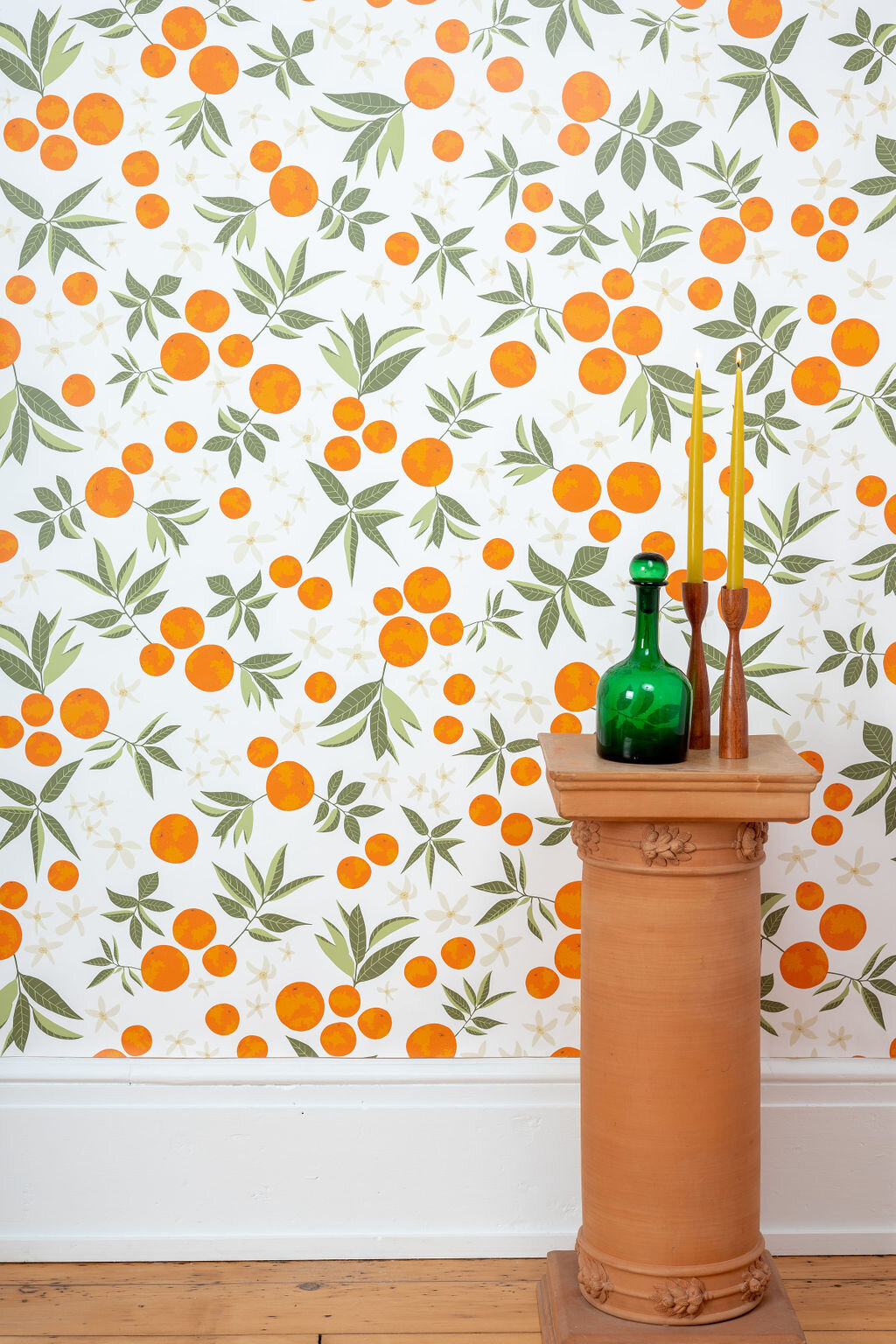 Kate Golding Orange Blossom wallpaper // Modern wallcoverings and interior decor.