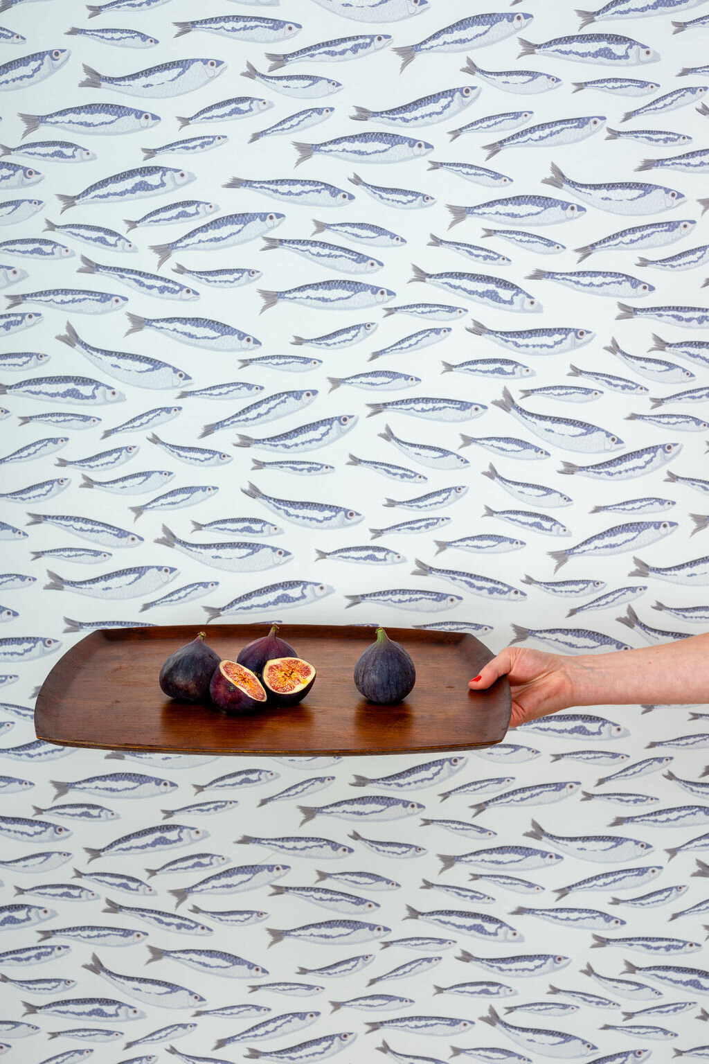 Kate Golding Sardines (White) wallpaper // Modern wallcoverings and interior decor.