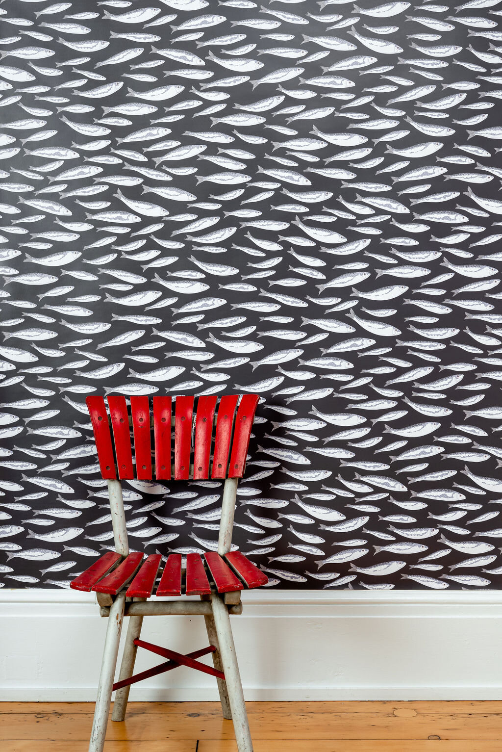 Kate Golding Sardines (Charcoal) wallpaper // Modern wallcoverings and interior decor.