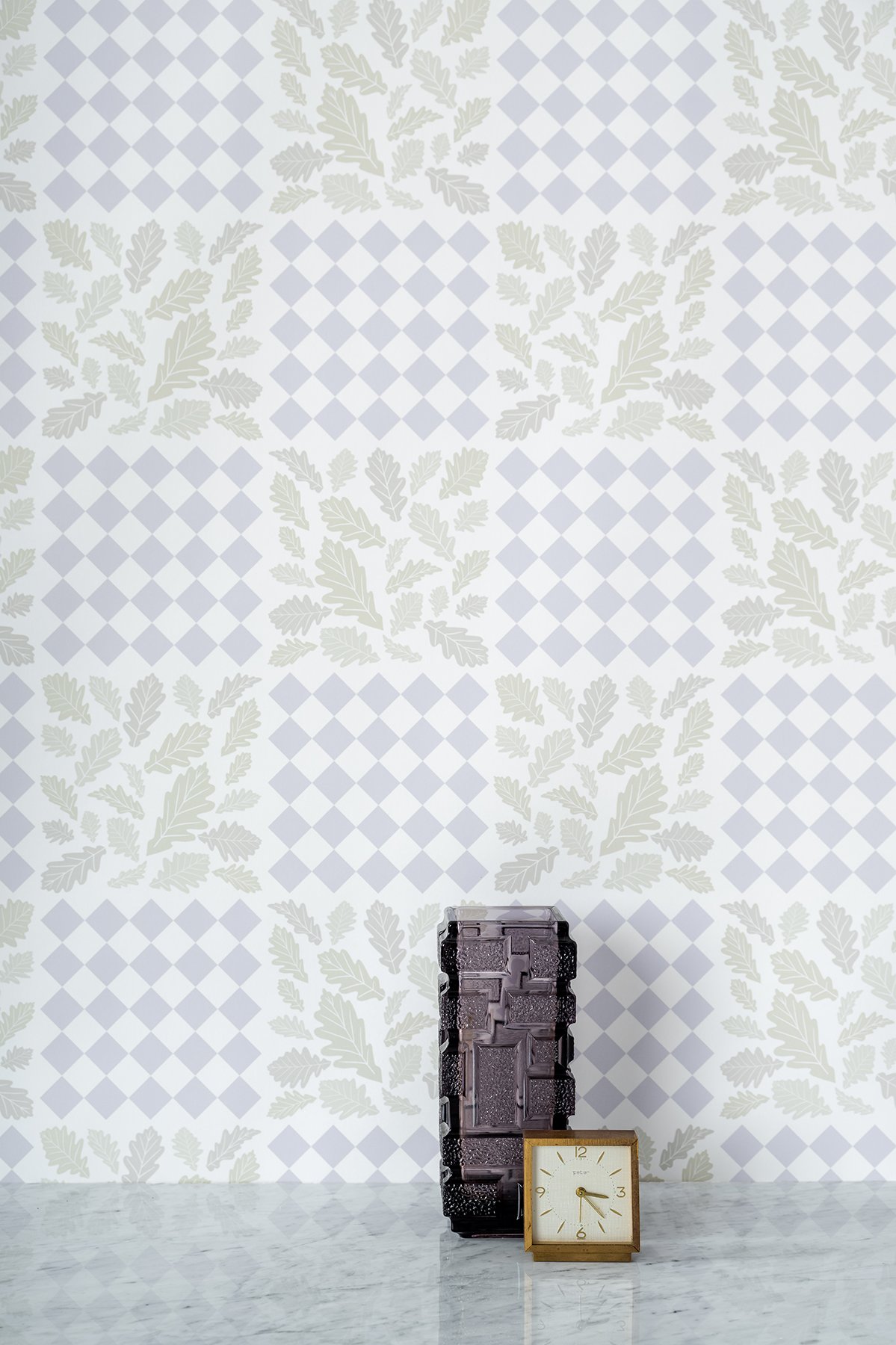 Kate Golding Botanical Quilt Periwinkle wallpaper // Modern wallcoverings and interior decor.
