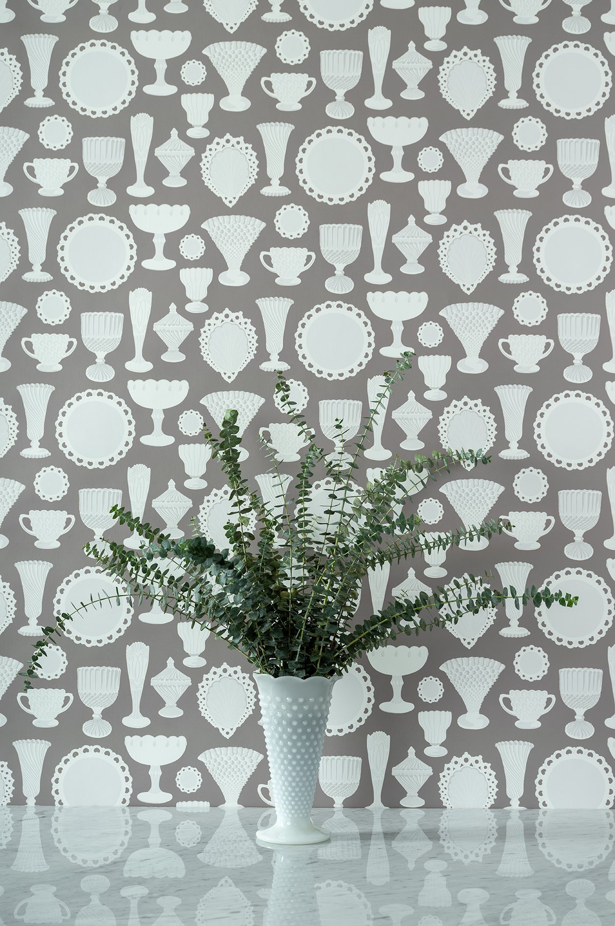 Kate Golding Milk Glass Brown wallpaper // Modern wallcoverings and interior decor.