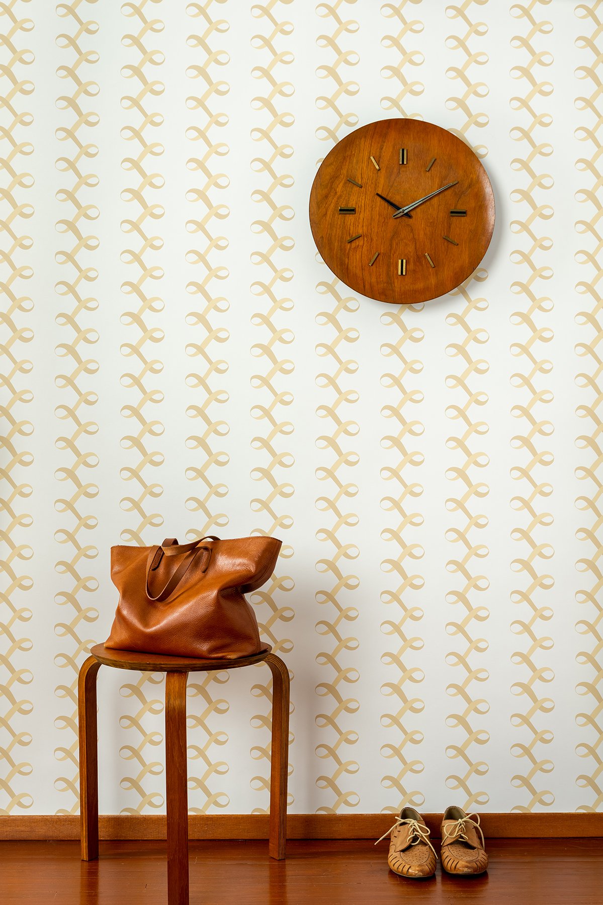 Kate Golding Ribbons Gold wallpaper // Modern wallcoverings and interior decor.