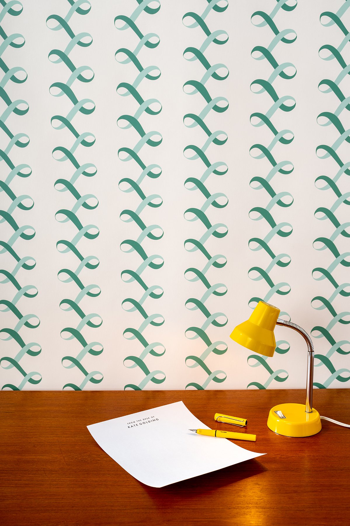 Kate Golding Ribbons Green wallpaper // Modern wallcoverings and interior decor.