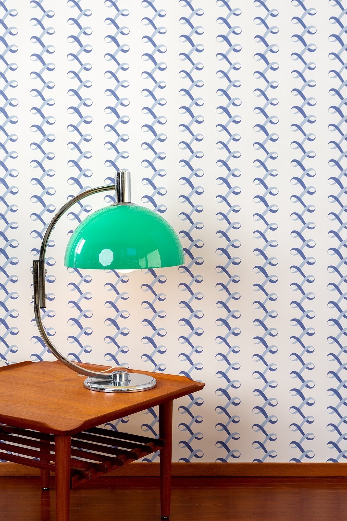 Kate Golding Ribbons Blue wallpaper // Modern wallcoverings and interior decor.