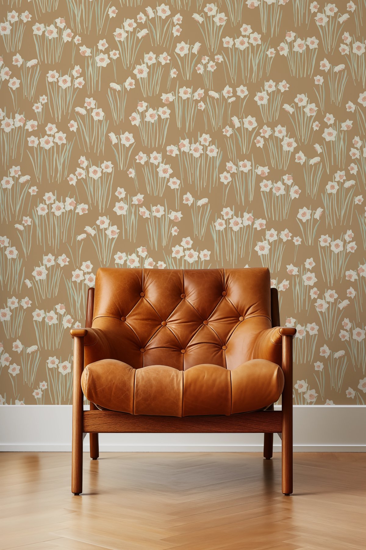 Kate Golding Daffodil (Saddle Brown) Wallpaper.  Modern wallcoverings and interior decor.  