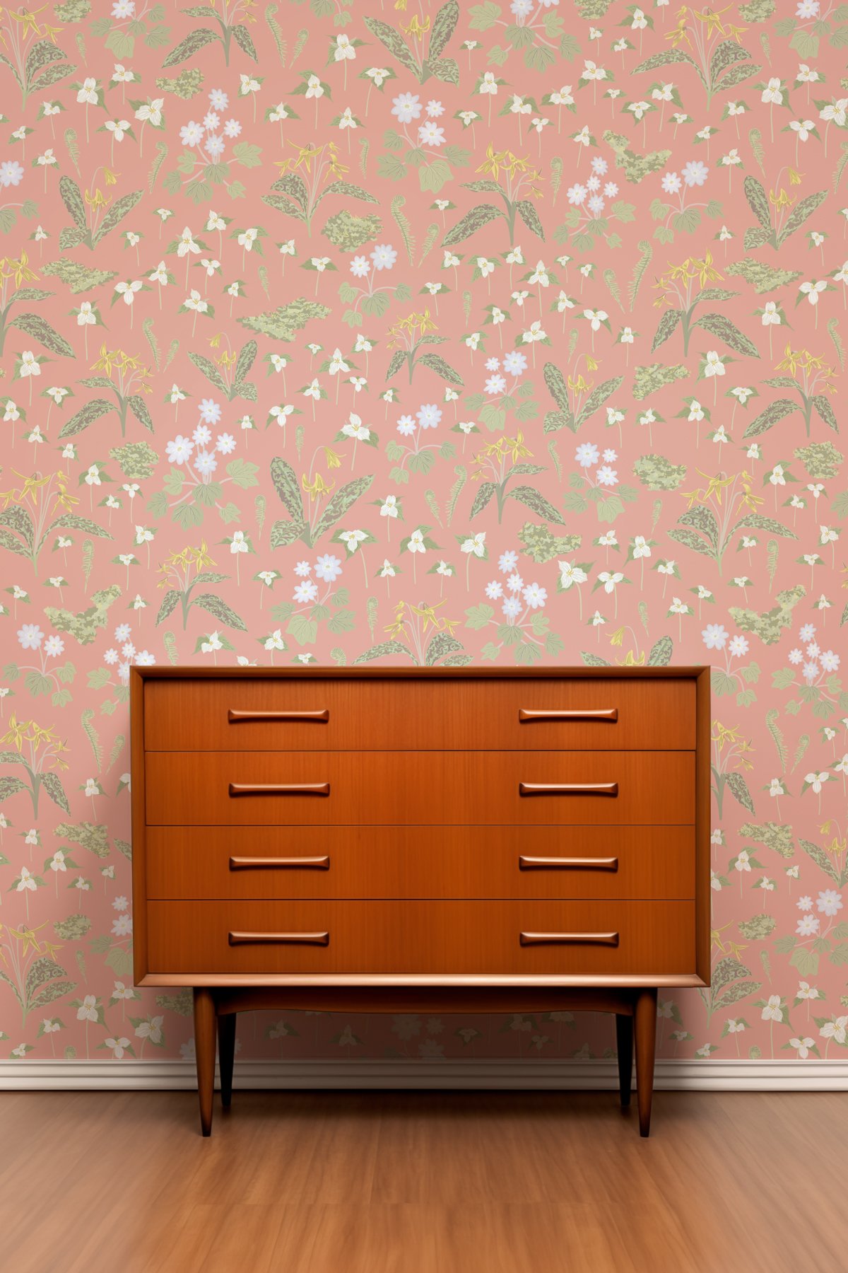 Kate Golding Forest Blooms (Pink) Wallpaper.  Modern wallcoverings and interior decor.  