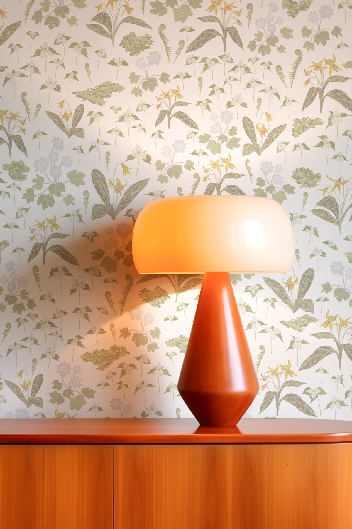 Kate Golding Forest Blooms (White) Wallpaper.  Modern wallcoverings and interior decor.  