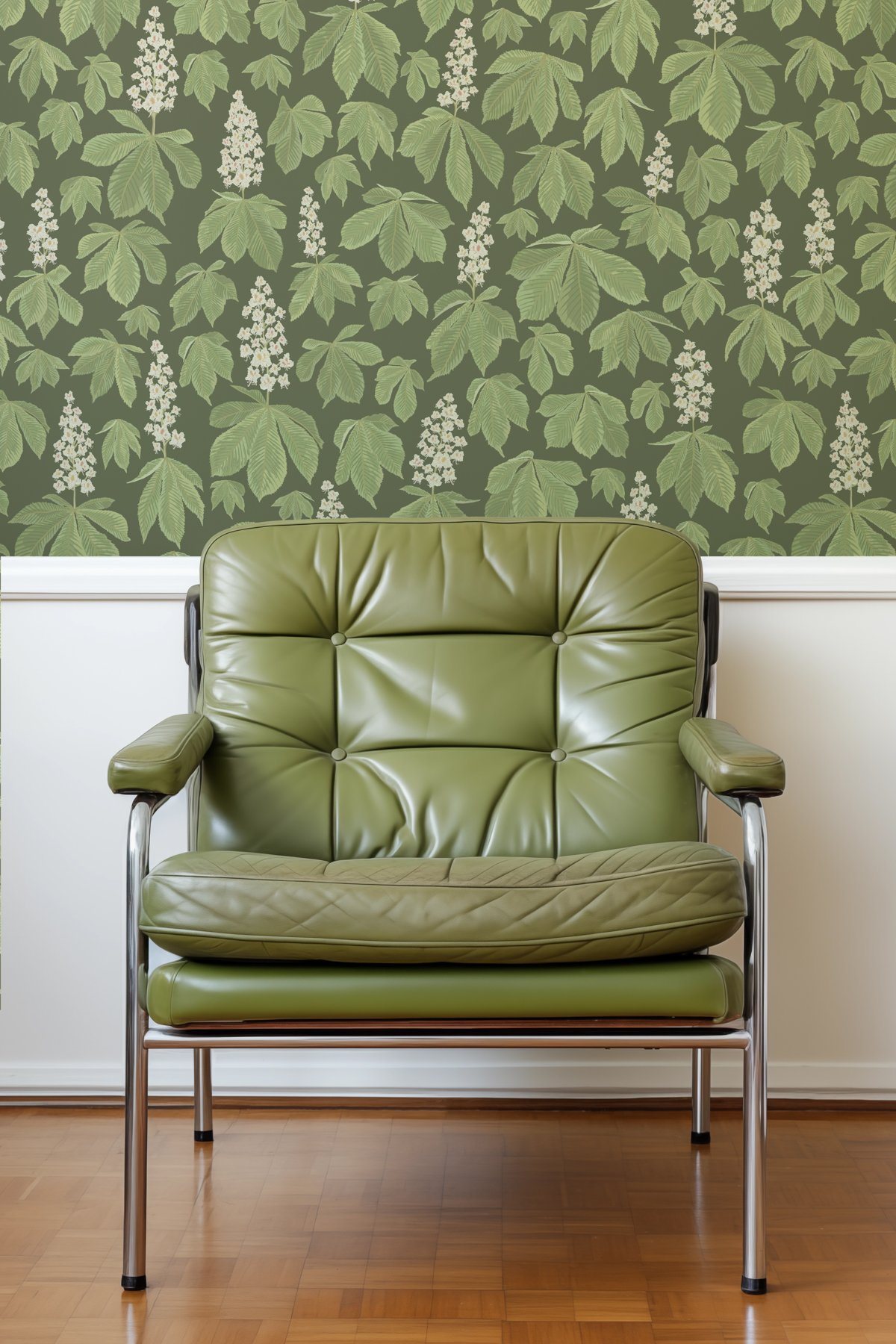 Kate Golding Horse Chestnut Blossom (Green) Wallpaper.  Modern wallcoverings and interior decor.  