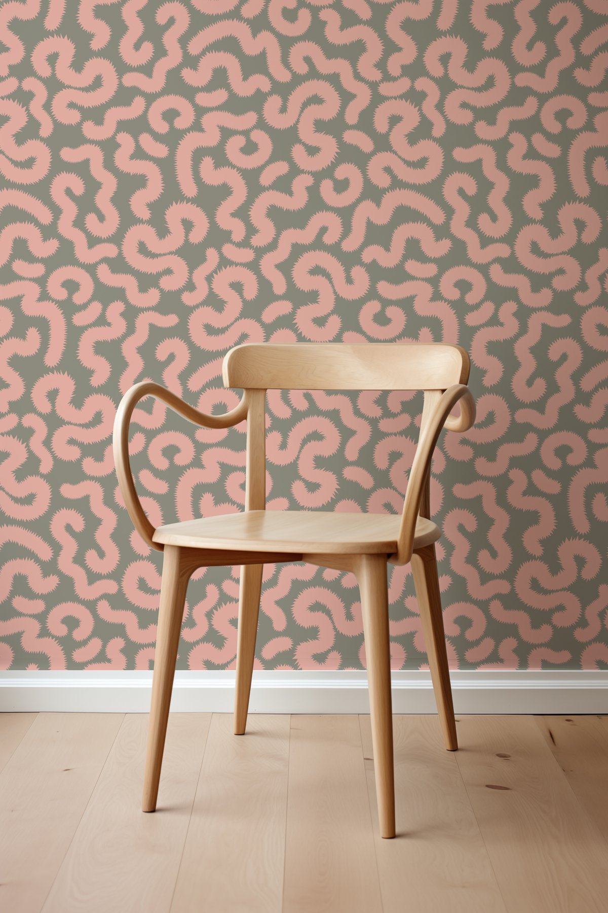 Kate Golding Spring Pop (Pink and Khaki) Wallpaper.  Modern wallcoverings and interior decor.