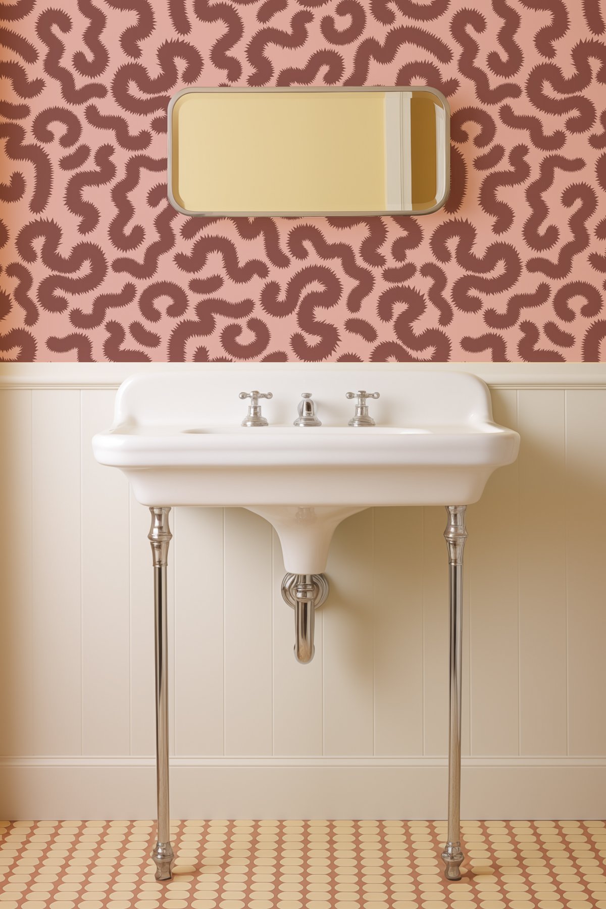 Kate Golding Spring Pop (Oxblood and Pink) Wallpaper.  Modern wallcoverings and interior decor. 