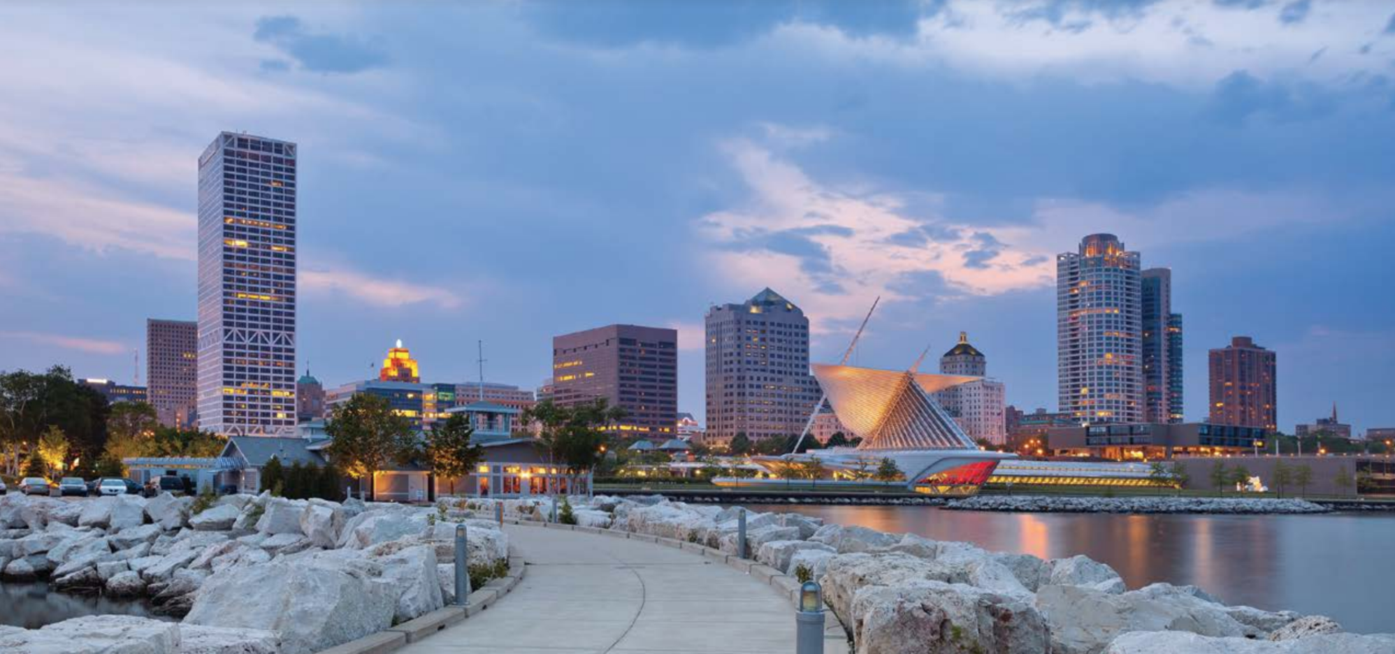 View of downtown Milwaukee and the shoreline of Lake Michigan
