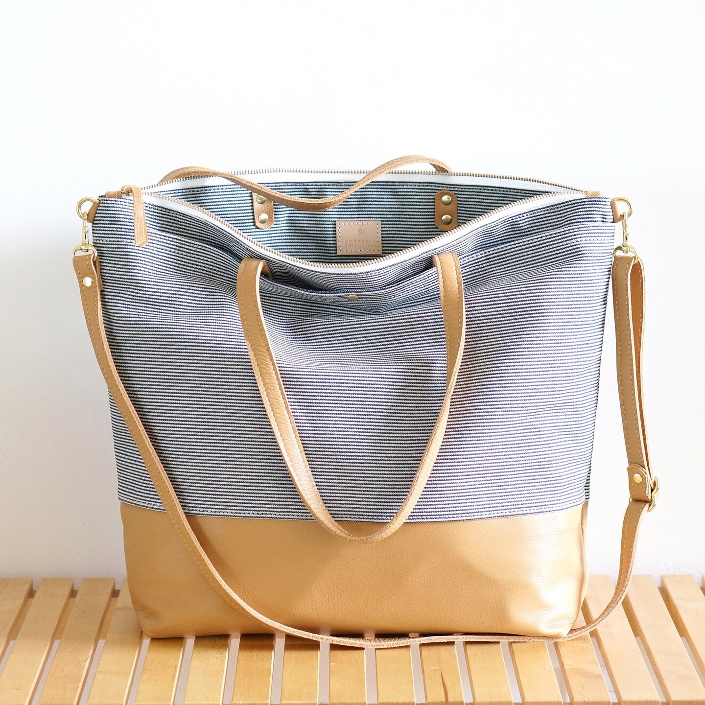 Travel Tote in railroad striped denim, inside and out &bull; Happy Sunday!