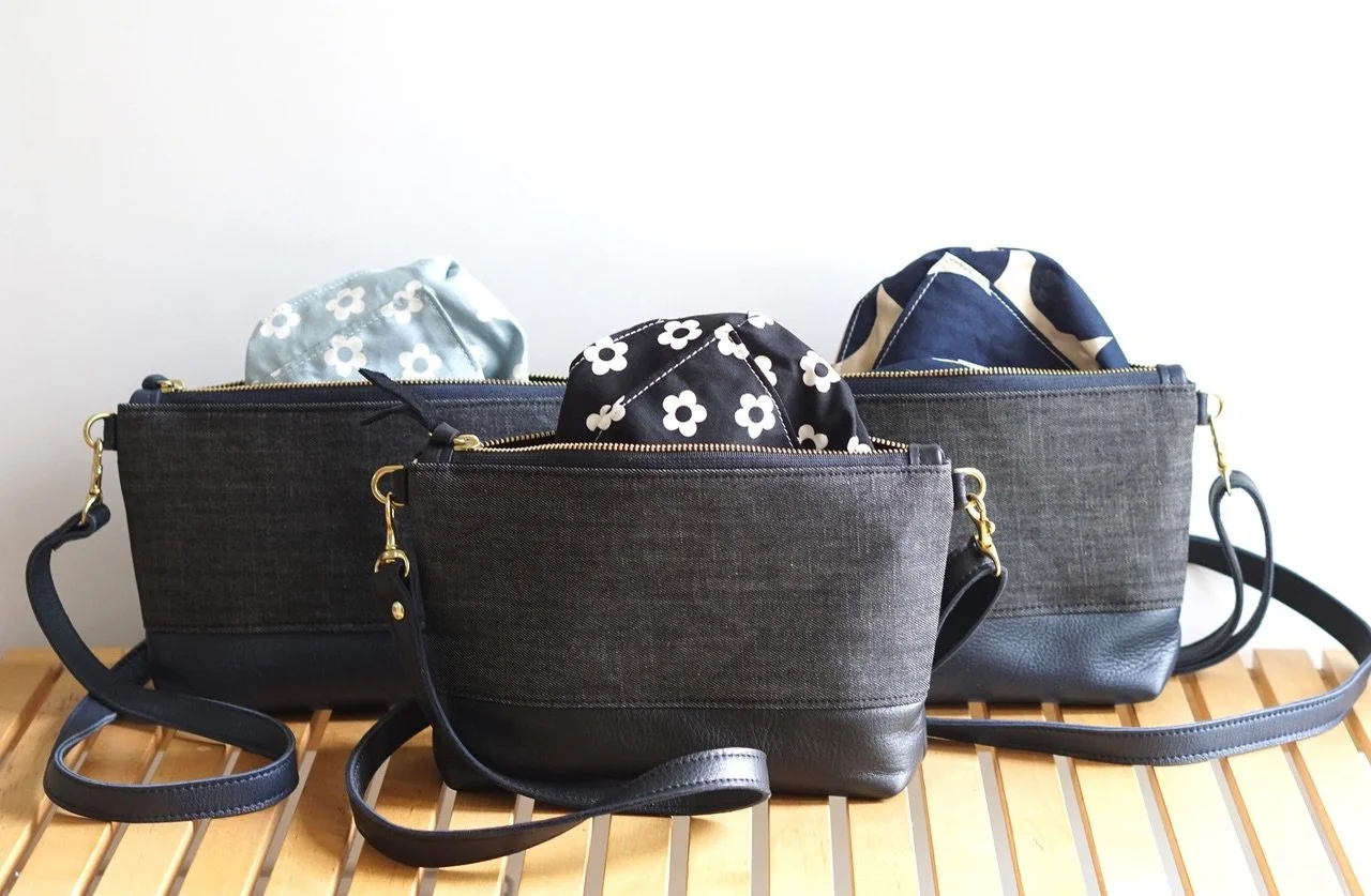 Japanese denim crossbodies paired with black and navy leather 🖤💙