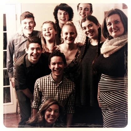 Current Members of Body Song Voice Studio (left to right, back to front): Ari Cummings, Emma Ellis, Jasper Fearon, Howard Kraskow, Imri Leshed, Addy Whitener, Rachel Frank, Sharon Costianes (founder and teacher), Christian Henry, Kristin Zaryski (accompanist)