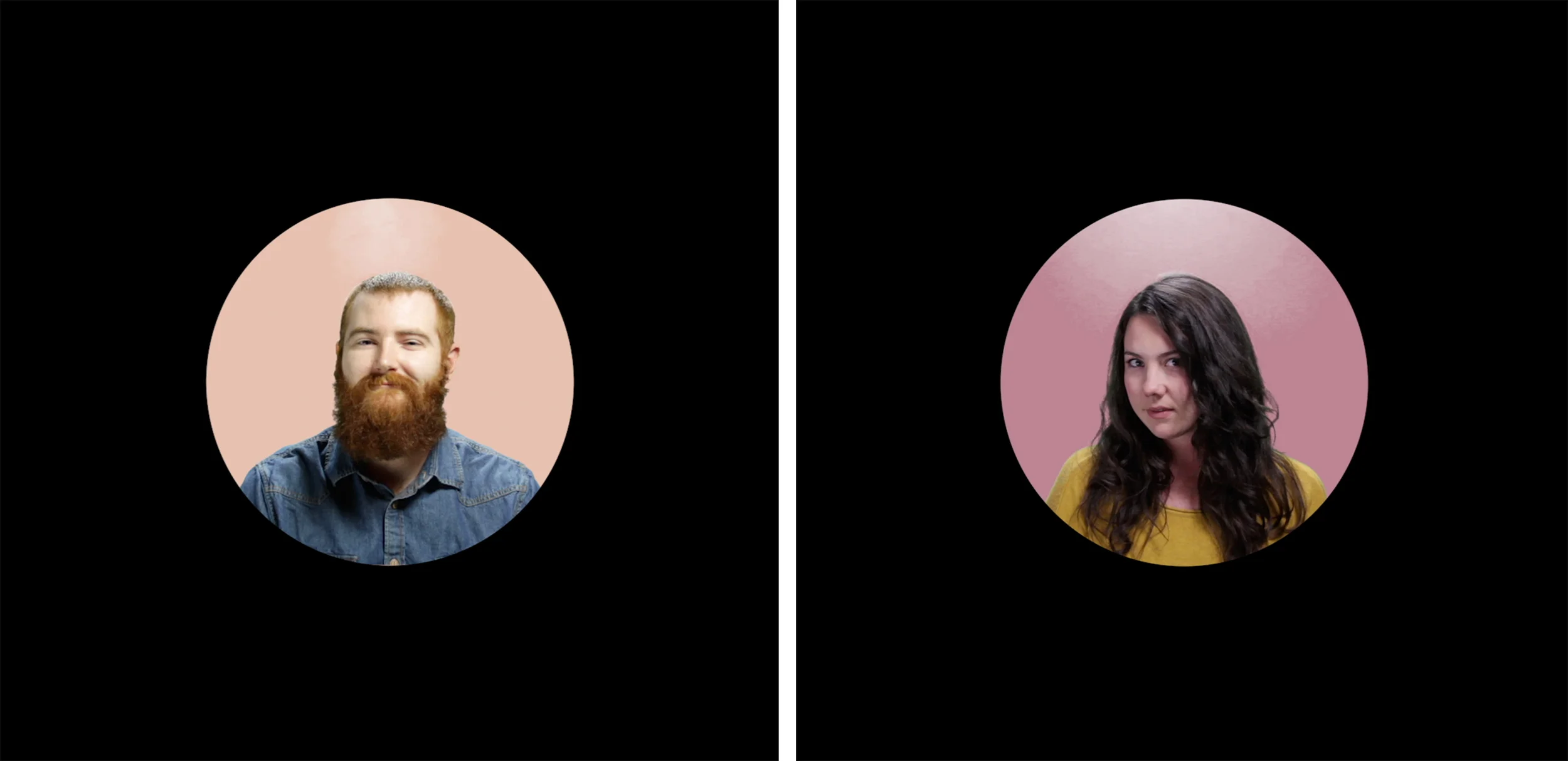 Radiant Skins (2 views), 2014, parallel wall video projection, 2:30 loop