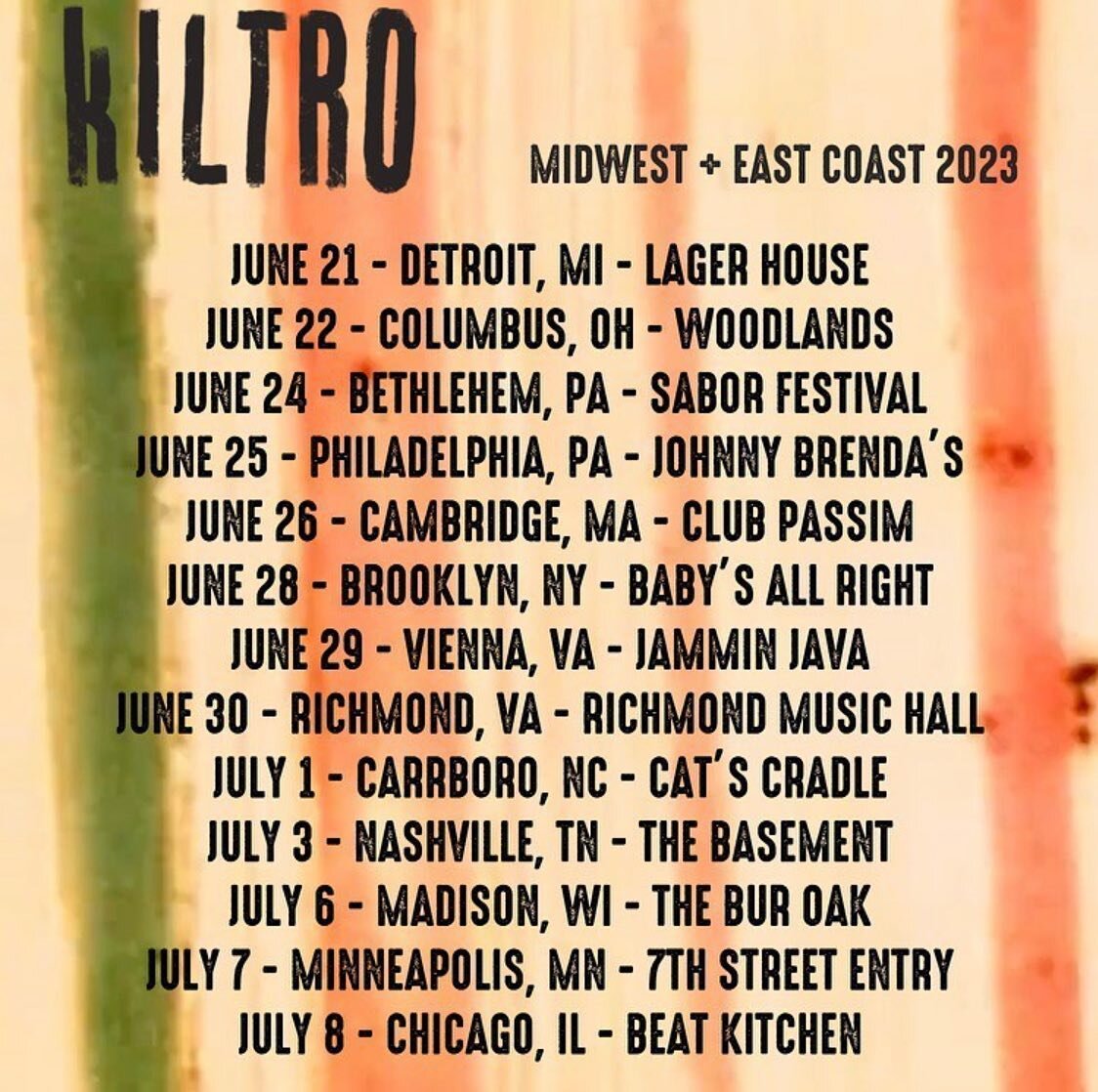 Kiltro summer tour dates are here. Catch them in the Midwest and east coast this summer!