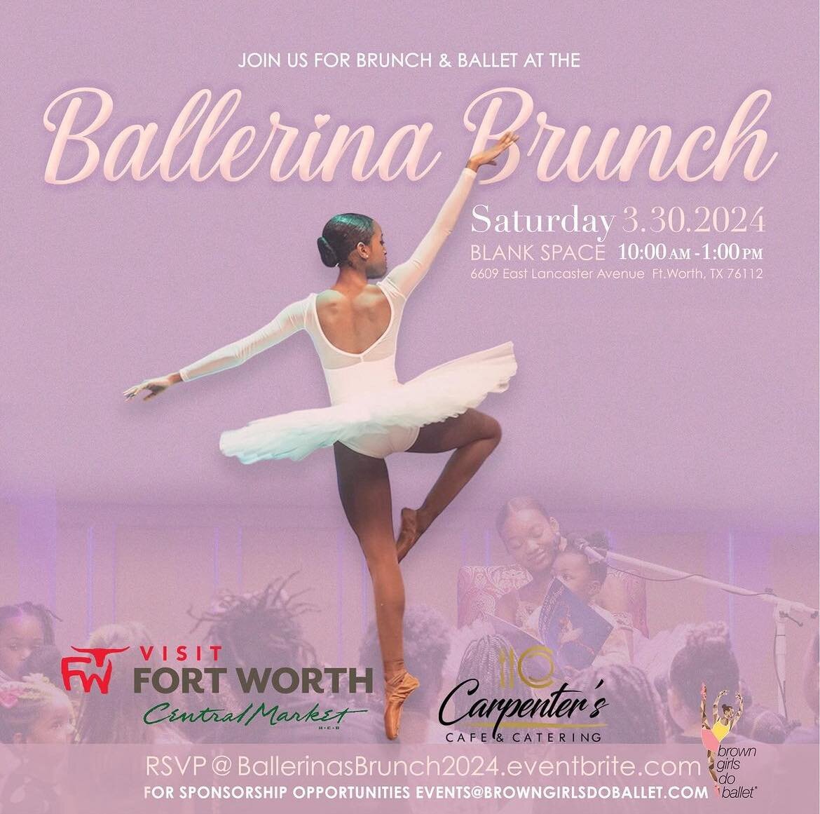 We are so excited to host our community event, The Ballerina's Brunch, in Fort Worth, our headquarters city! Join us this Saturday, March 30th, for an experience you'll always remember! 

If you are on the waitlist, you have one week to claim your sp