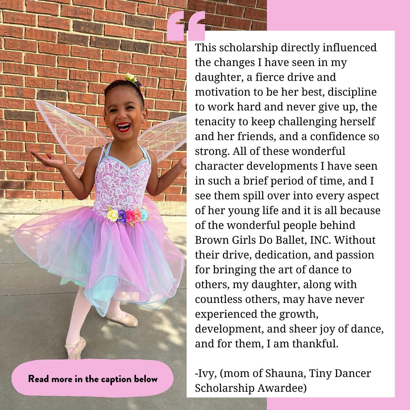 &ldquo;My daughter, Shauna, was selected as a recipient of the Tiny Dancer Scholarship Award for the 2022-2023 year. My family and I were&nbsp;absolutely&nbsp;ecstatic to learn of this&nbsp;amazing&nbsp;opportunity for her. At the time of the award, 