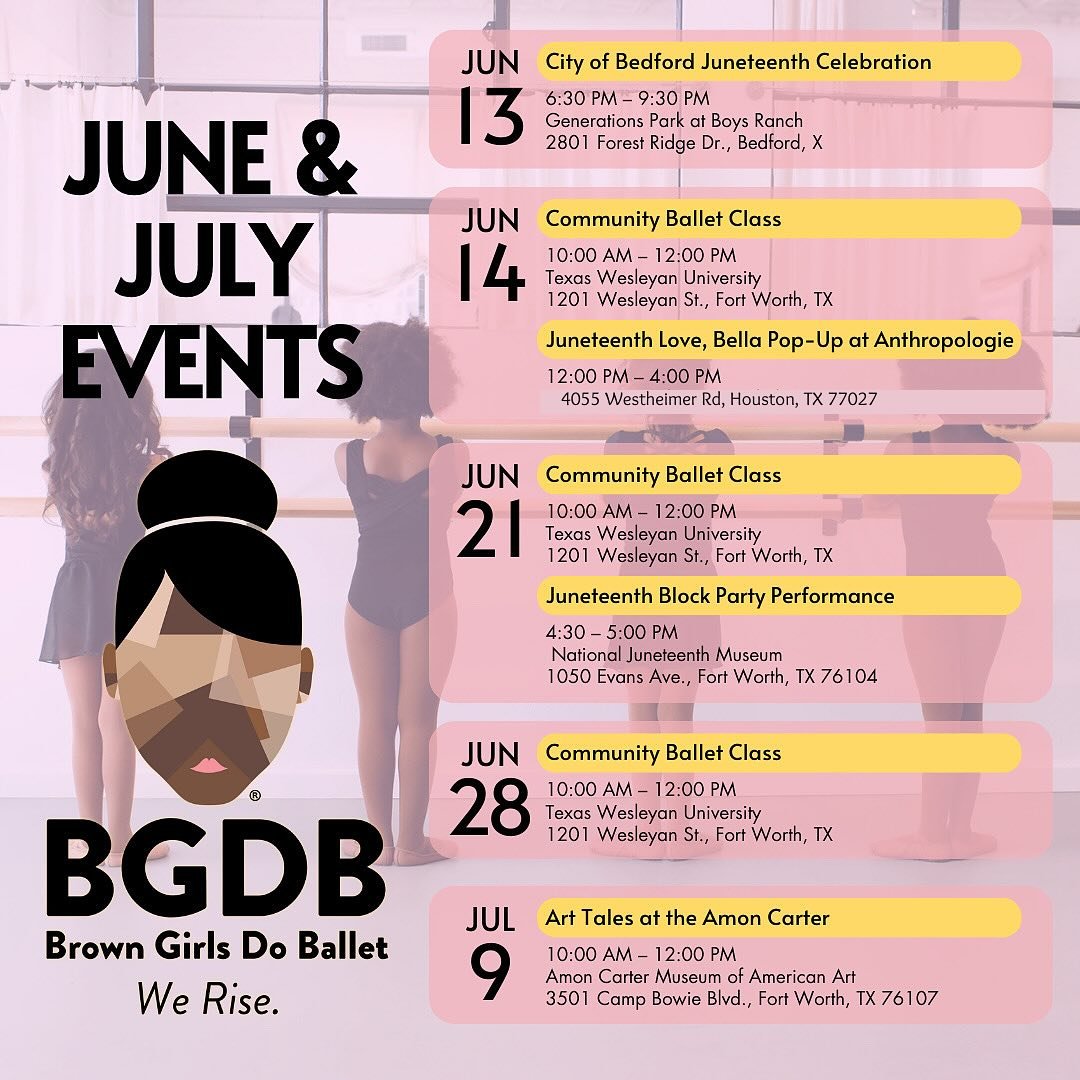 ✨Summer is stacked and we&rsquo;re just getting started! 🩰☀️
From free ballet classes to museum magic and Juneteenth joy, our June &amp; July calendar is giving COMMUNITY + CULTURE + TWIRLS. 💃🏽🖤

🛍️ This weekend, we&rsquo;re bringing the Love, B