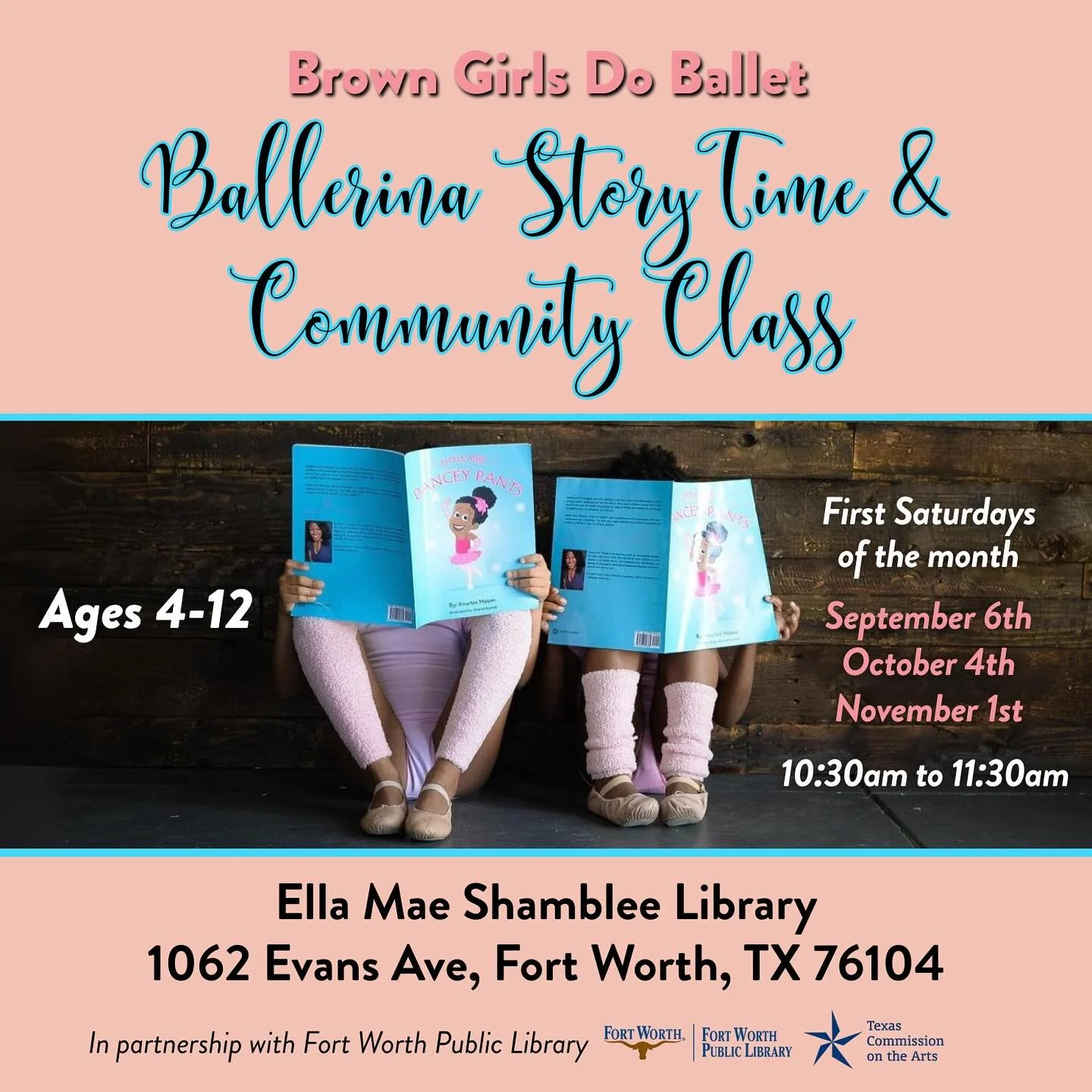 ✨ Our final (Fort Worth) Ballerina Story Time and Community Class of the year is this Saturday, November 1st at Ella Mae Shamblee Library! Come read, dance, and celebrate with us&mdash;no registration required.

Then we&rsquo;re back on November 16th