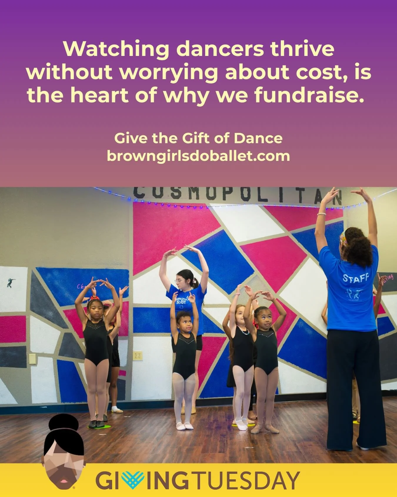 When families don&rsquo;t have to worry about cost, dancers get to focus on joy, confidence, and growth &mdash; and that&rsquo;s why we show up.
This Giving Tuesday, help us keep ballet accessible for every child who dreams of dancing. 💛🩰
This Givi