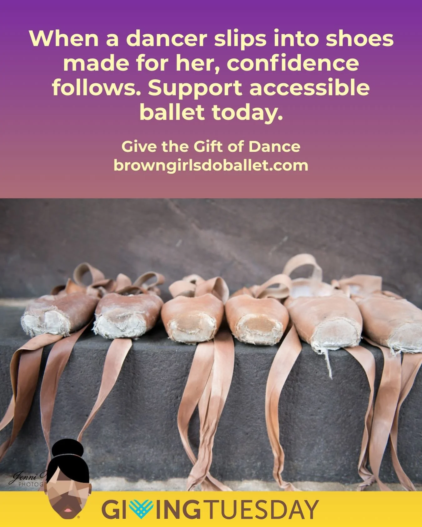 Representation starts at the barre &mdash; and sometimes it starts with a pair of pointe shoes.
Support accessible ballet this Giving Tuesday. 🤎✨
This Giving Tuesday, Give the Gift of Dance at browngirlsdoballet.com
https://givingtuesday.mightycause