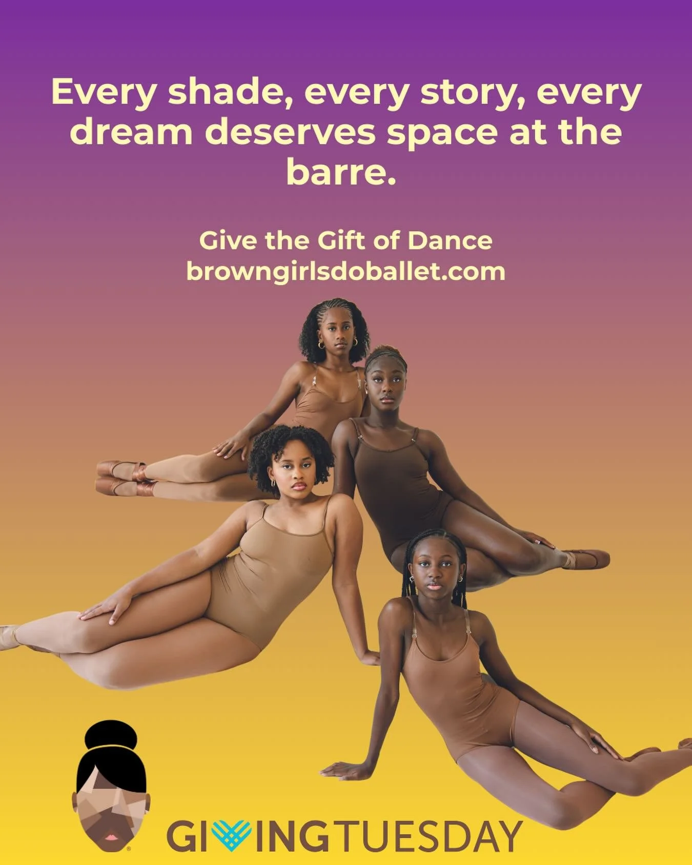 Your support today helps us provide scholarships, free classes, shoes, and opportunities for dancers who rarely see themselves represented in ballet.
This Giving Tuesday, help us keep the mission moving.

This Giving Tuesday, Give the Gift of Dance a