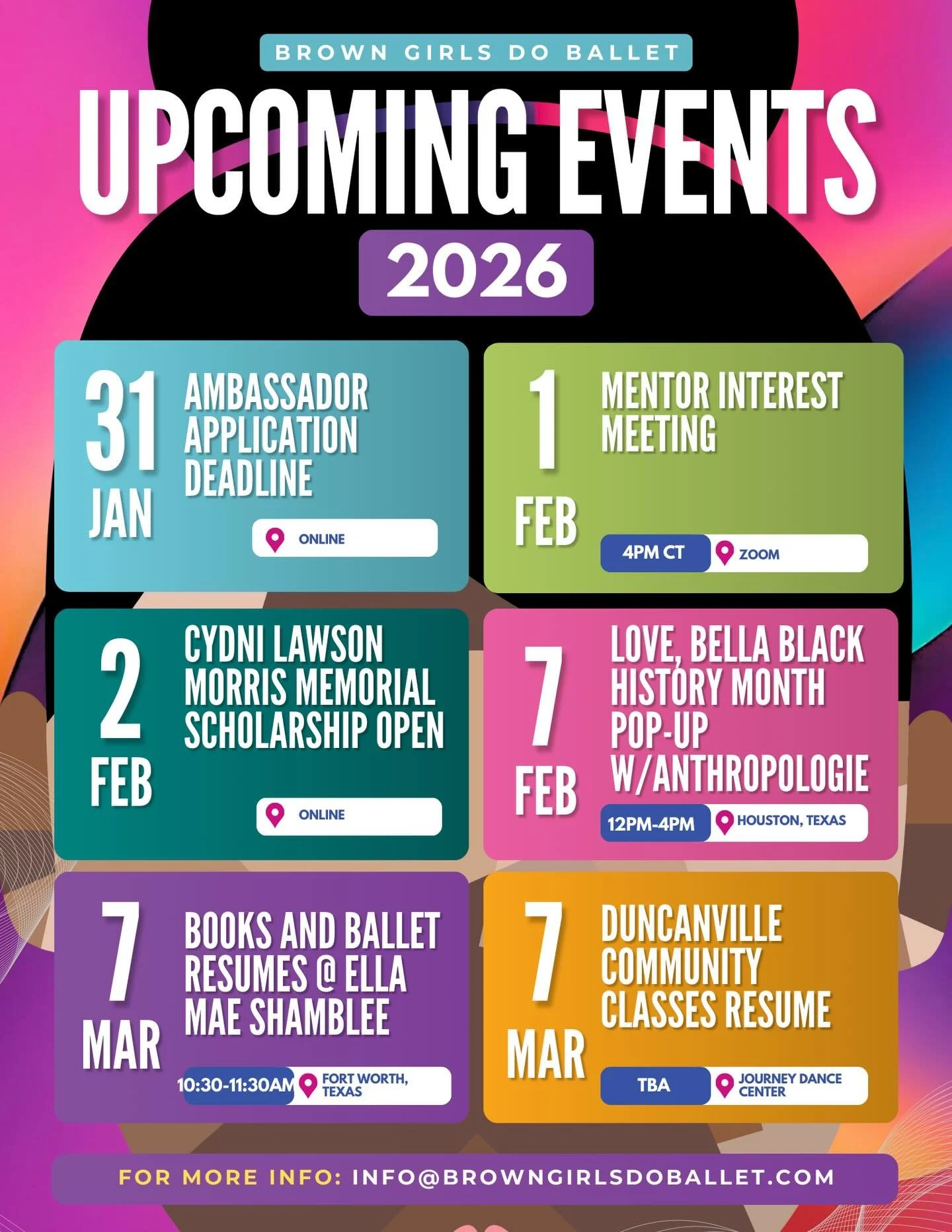 ✨ Mark your calendars, family! 2026 is already moving and we have so much in store. ✨
From our Ambassador application deadline and scholarship opening, to pop-ups, storytime, and the return of community programming, we are excited to stay connected w