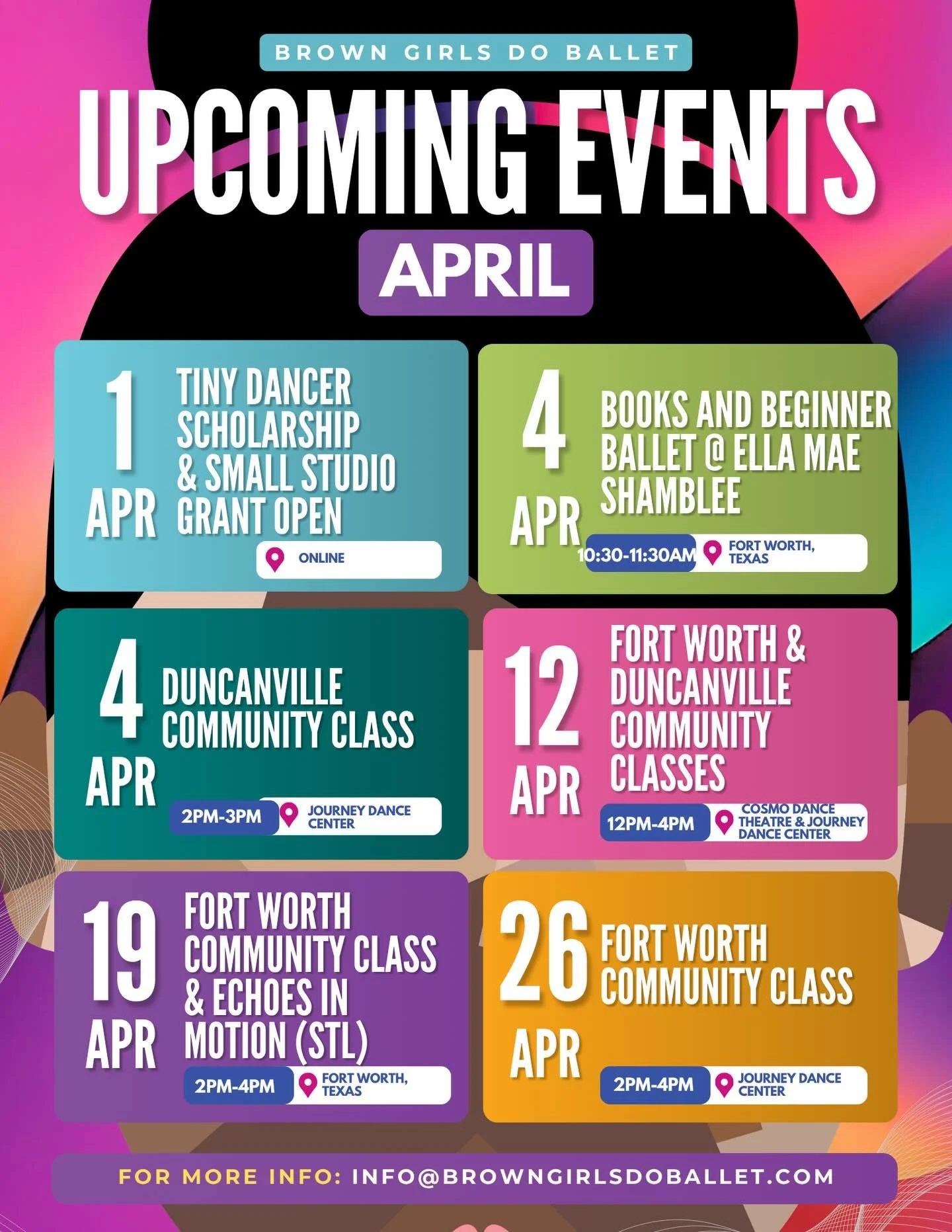 April is FULL and we love to see it 💛🩰
From story time to studio classes to community days across TWO cities&hellip; we&rsquo;re showing up all month long and making space for our girls to move, grow, and be seen.
✨ Kicking things off: Our Tiny Dan