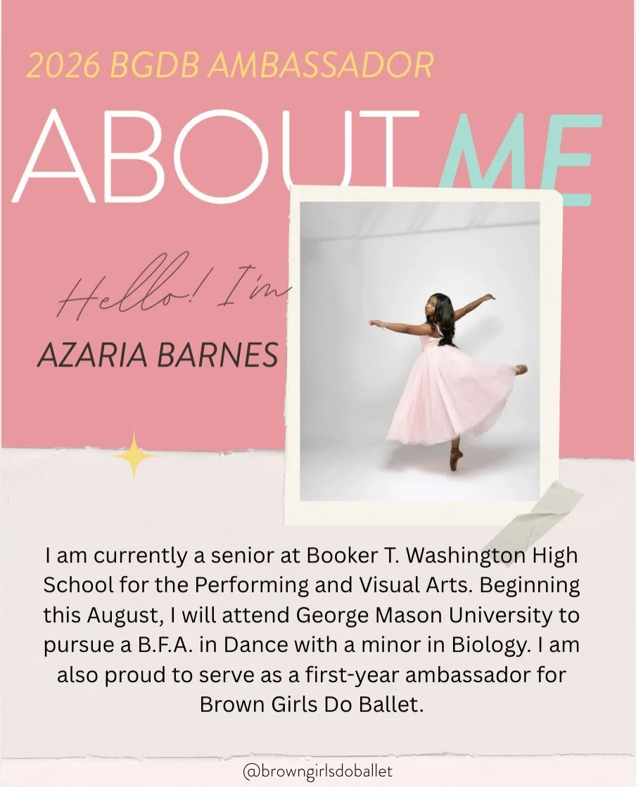 Happy Saturday! It&rsquo;s time for another ambassador takeover. Meet Azaria. 

#browngirlsdoballetambassador #instagramtakeover #browngirlsdoballet #dancer #dance