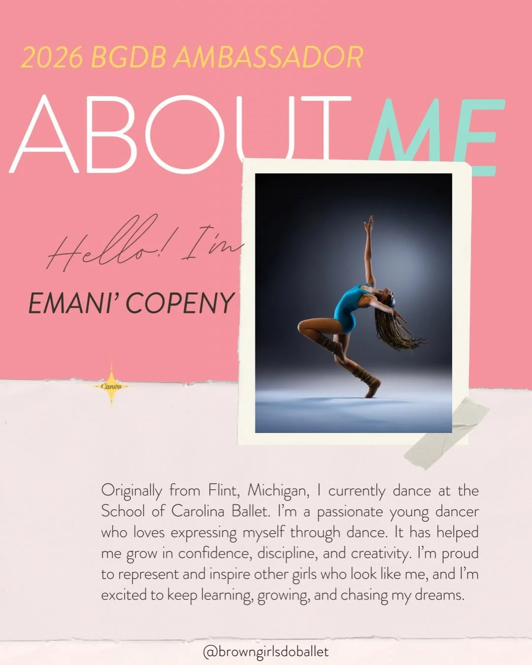 Meet another first year ambassador Emani&rsquo;! Stay on the lookout to see what she does today!

#browngirlsdoballetambassador #browngirlsdoballet #instagramtakeover #dancer #ballet