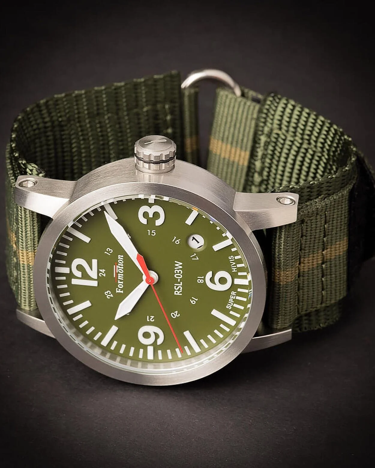 Pick your color. On sale. Save $50 now $195. Reference Series Field Watch. Velcro band. 316L stainless. Screw down crown. Super Luminova markings and pointers for easy night viewing. Miyota 2417 Quartz movement. Date window. ISO 2281 water resistant